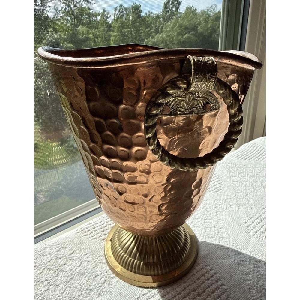 Vintage‎ Hammered Copper & Brass Ice Champagne Bucket Rope Handles